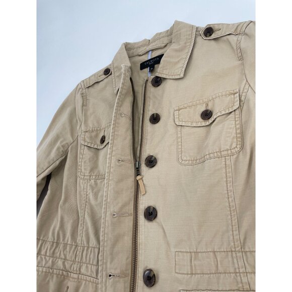 Talbots Petite Womens Medium Cotton Utility Jacket Beige Classic Minimalist - Picture 5 of 8